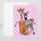 Safari vrienden giraffe zebra tijger roze polka kaart (Voorkant / Achterkant)