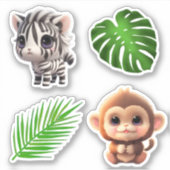 Safari vrienden schattig zebra aap sticker (Voorkant)