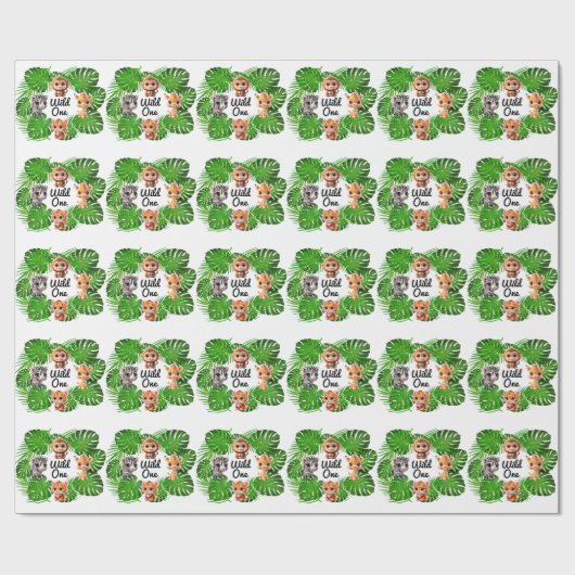 Safari vrienden tijger giraffe zebra aap olifant cadeaupapier (Vlak)