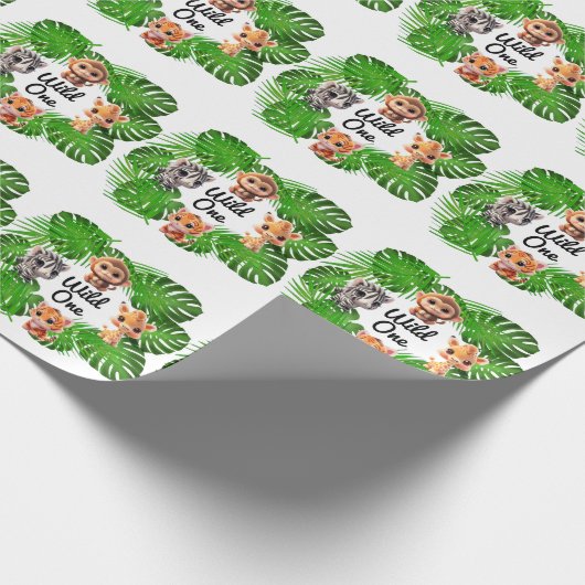 Safari vrienden tijger giraffe zebra aap olifant cadeaupapier (Hoek)