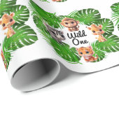 Safari vrienden tijger giraffe zebra aap olifant cadeaupapier (Rol Hoek)