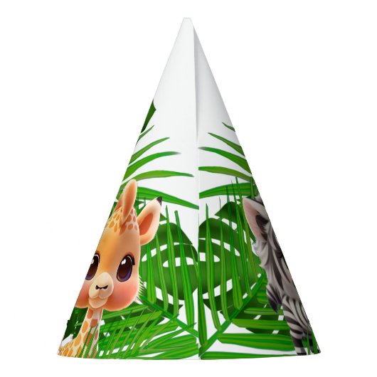 Safari vrienden tijger giraffe zebra aap olifant feesthoedjes (Achterkant)