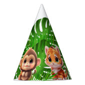 Safari vrienden tijger giraffe zebra aap olifant feesthoedjes (Voorkant)