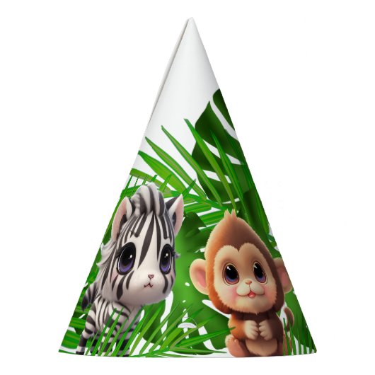 Safari vrienden tijger giraffe zebra aap olifant feesthoedjes (Links)