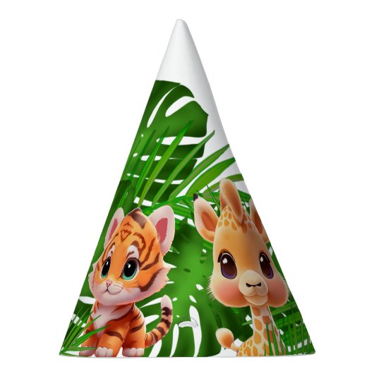 Safari vrienden tijger giraffe zebra aap olifant feesthoedjes (Rechts)