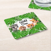 Safari vrienden tijger giraffe zebra aap olifant kartonnen onderzetters (Schuin)