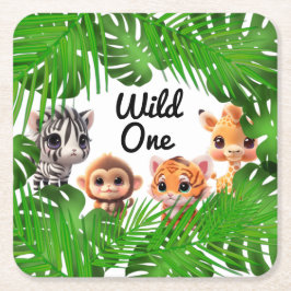 Safari vrienden tijger giraffe zebra aap olifant kartonnen onderzetters