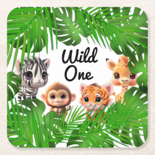 Safari vrienden tijger giraffe zebra aap olifant kartonnen onderzetters