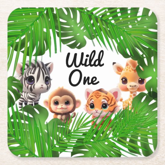 Safari vrienden tijger giraffe zebra aap olifant kartonnen onderzetters (Voorkant)