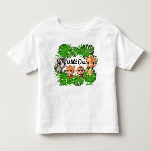 Safari vrienden tijger giraffe zebra aap olifant kinder shirts (Voorkant)