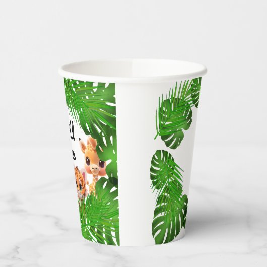 Safari vrienden tijger giraffe zebra aap olifant papieren bekers (Links)