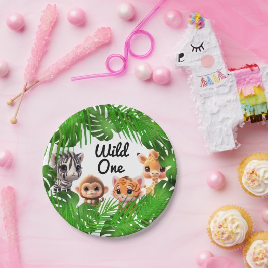 Safari vrienden tijger giraffe zebra aap olifant papieren bordje (Feest)