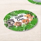 Safari vrienden tijger giraffe zebra aap olifant ronde kartonnen onderzetter (Gebogen)