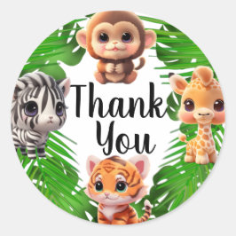 Safari vrienden tijger giraffe zebra aap olifant ronde sticker