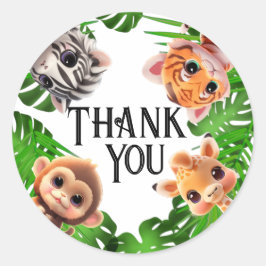 Safari vrienden tijger giraffe zebra aap olifant ronde sticker