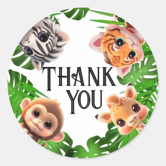 Safari vrienden tijger giraffe zebra aap olifant ronde sticker (Voorkant)