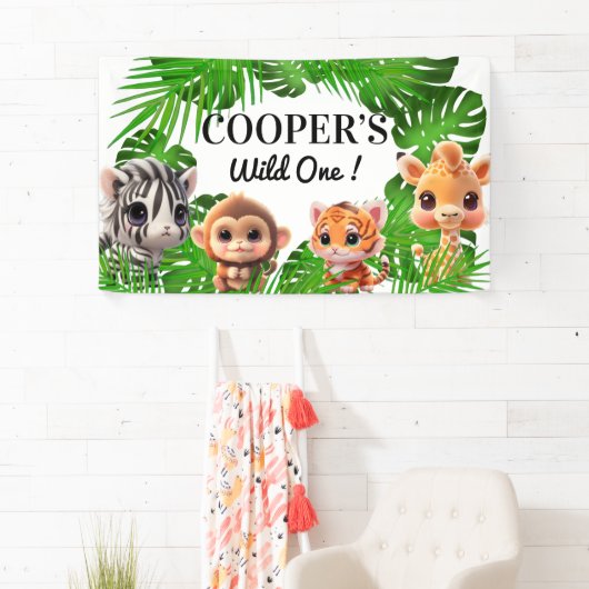 Safari vrienden tijger giraffe zebra aap olifant spandoek (Insitu)