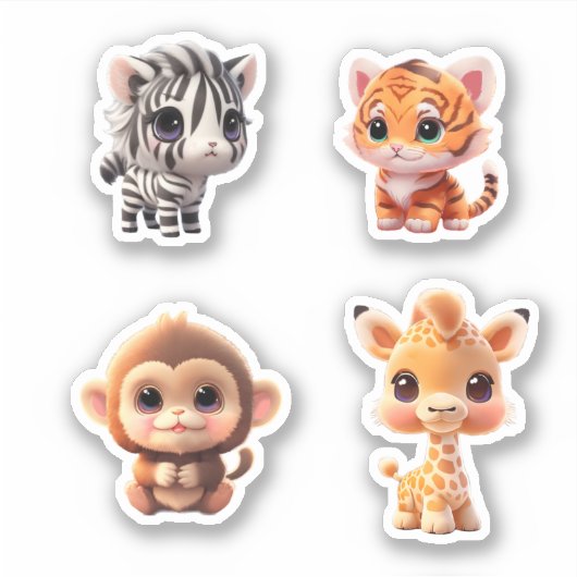 Safari vrienden tijger giraffe zebra aap olifant sticker (Voorkant)