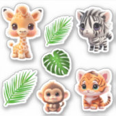 Safari vrienden tijger giraffe zebra aap olifant sticker (Voorkant)