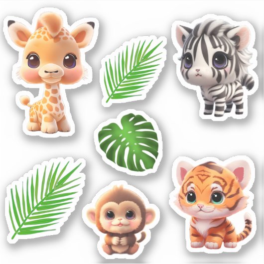 Safari vrienden tijger giraffe zebra aap olifant sticker (Voorkant)