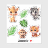 Safari vrienden tijger giraffe zebra aap olifant sticker (Vel)