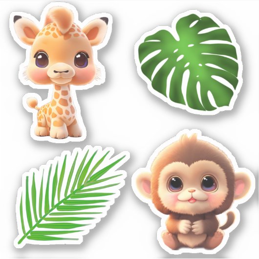 Safari vrienden tijger giraffe zebra aap olifant sticker (Voorkant)