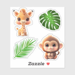 Safari vrienden tijger giraffe zebra aap olifant sticker