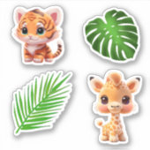 Safari vrienden tijger giraffe zebra aap olifant sticker (Voorkant)