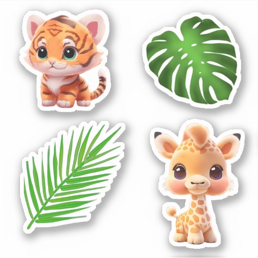 Safari vrienden tijger giraffe zebra aap olifant sticker (Voorkant)