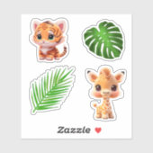 Safari vrienden tijger giraffe zebra aap olifant sticker (Vel)
