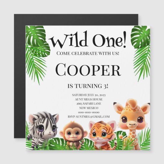 Safari vrienden tijger giraffe zebra aap verjaarda (Voorkant / Achterkant)