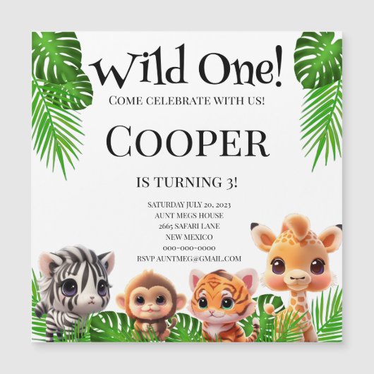 Safari vrienden tijger giraffe zebra aap verjaarda (Voorkant)