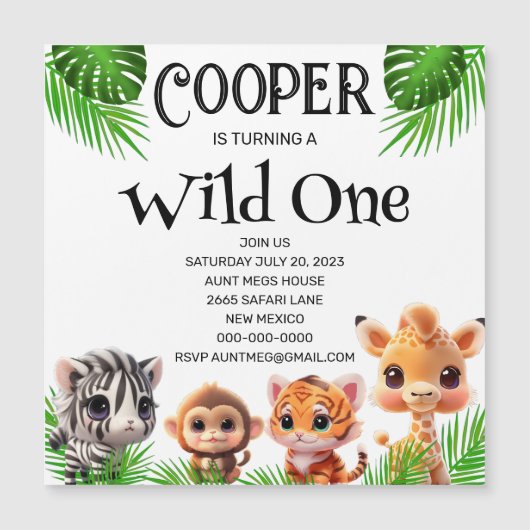 Safari vrienden tijger giraffe zebra aap verjaarda (Voorkant)
