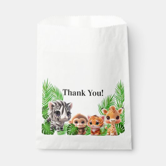 Safari vrienden tijger giraffe zebra aap verjaarda bedankzakje (Voorkant)