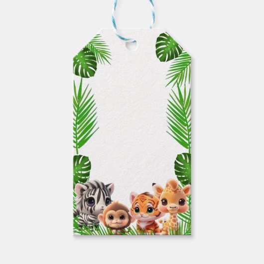 Safari vrienden tijger giraffe zebra aap verjaarda cadeaulabel (Voorkant)