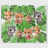 Safari vrienden tijger giraffe zebra aap verjaarda cadeaupapier (Vlak)