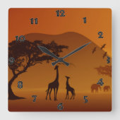 Safari Wall Clock Vierkante Klok (Voorkant)