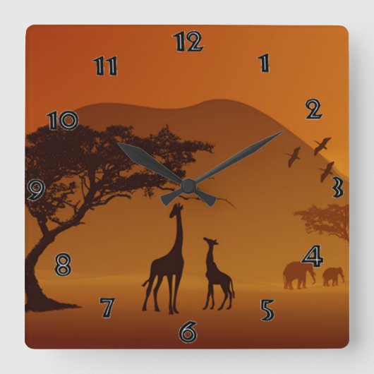 Safari Wall Clock Vierkante Klok (Voorkant)