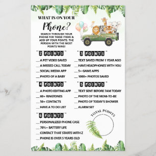 Safari Wat staat er op je telefoon Baby Shower spe Flyer