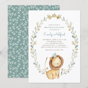 Safari Watercolor Leeuwenprins Baby Shower Brunch Kaart