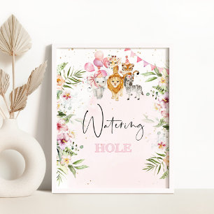 Safari watering in de gaten. Tropische drinken Poster