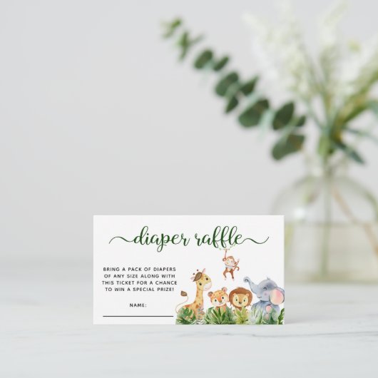 Safari Waterverf Diaper Raffle Baby shower Informatiekaartje (Staand voorkant)