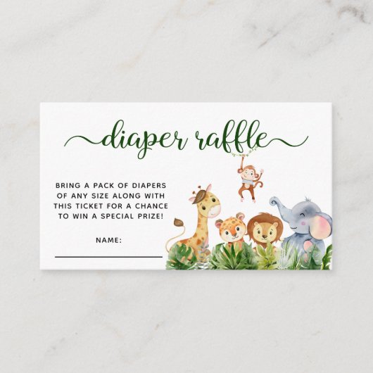 Safari Waterverf Diaper Raffle Baby shower Informatiekaartje (Voorkant)