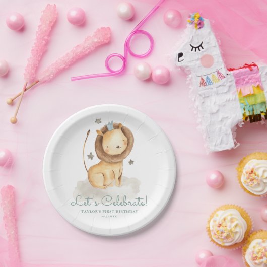 Safari Waterverf Leeuw Prince Kids Verjaardag Papieren Bordje (Feest)