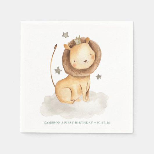 Safari Waterverf Leeuw Prince Kids Verjaardag Servet (Voorkant)