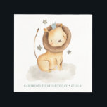 Safari Waterverf Leeuw Prince Kids Verjaardag Servet<br><div class="desc">Voeg een leuk safari accent toe aan het tafereel van uw evenement met deze aanpasbare papieren servetten. Het toont een waterverf van een leeuwprins die in een sterrenwolk zit. Personaliseer door uw eigen gegevens toe te voegen. Deze leeuw papieren servetten zullen perfect zijn voor baby showers en kinderverjaardagsfeestjes.</div>