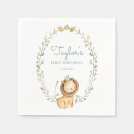 Safari Waterverf Lion Prince Eerste Verjaardag Servet