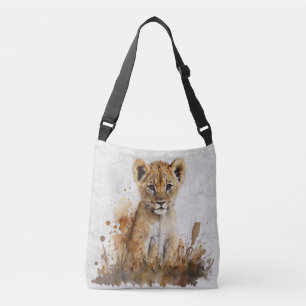 safari waterverf tekening - leeuw koning crossbody tas