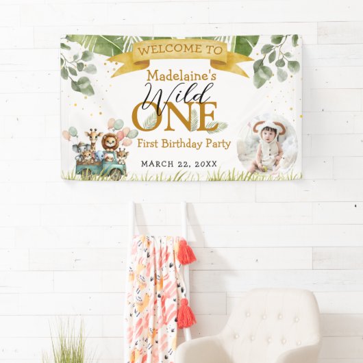 Safari Welkomstfoto Wild One Verjaardag Spandoek (Insitu)