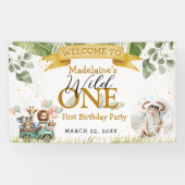 Safari Welkomstfoto Wild One Verjaardag Spandoek (Horizontaal)